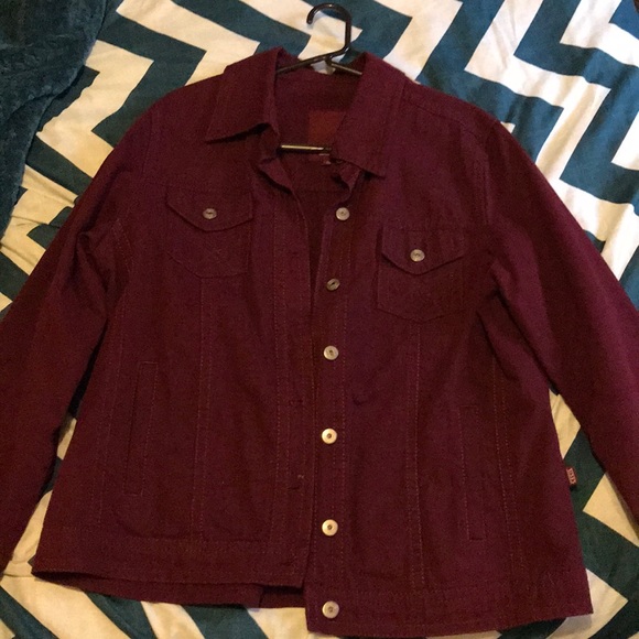 maroon denim jacket